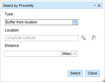 Select by Proximity: Buffer from location Select by Proximity: Buffer from location